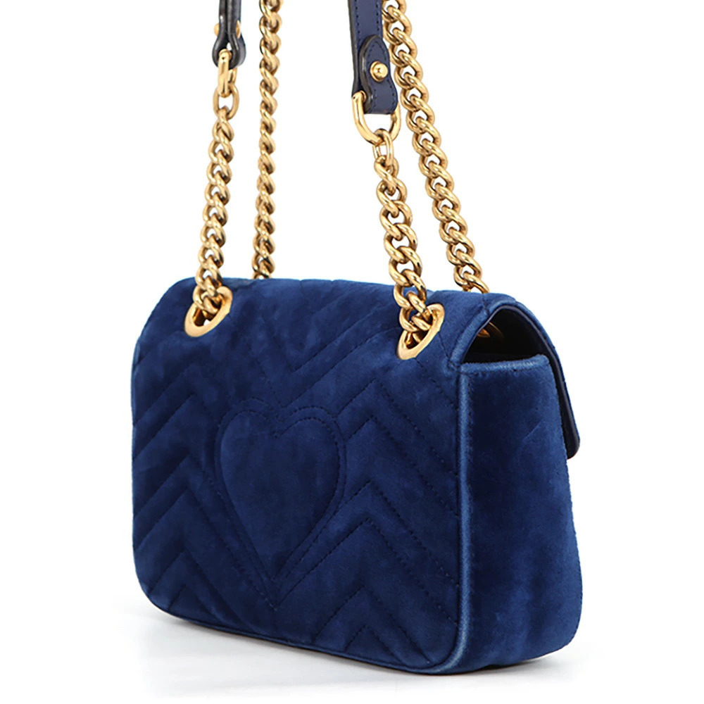 Gucci GG Bag Chevron Marmont Velour Shoulder Chain Black